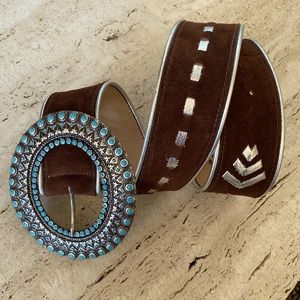 Streets Ahead Suede & Leather Belt with silver and turquoise buckle, style 14068